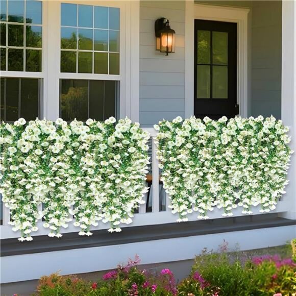 4PCS Artificial Fake Hanging Flowers Plants for Outdoors, Summer Faux Petunias - Picture 4 of 7